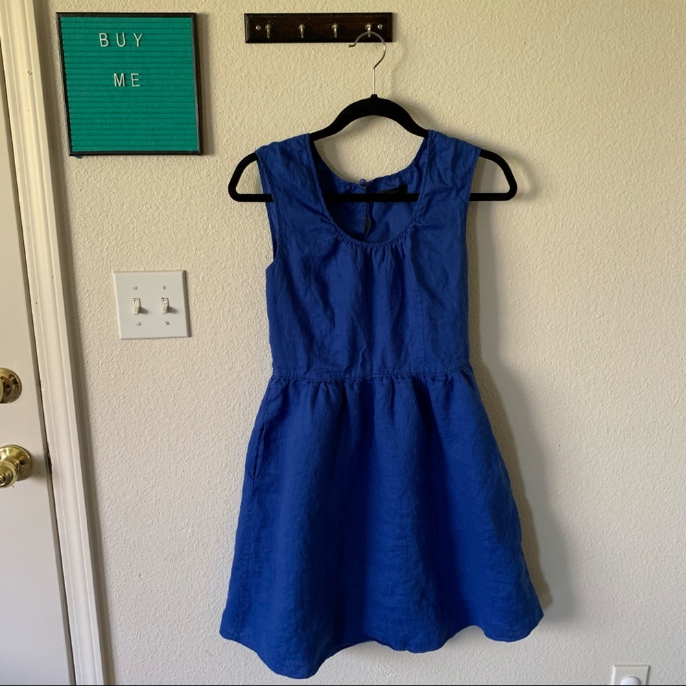 VGUC blue linen sundress with pockets